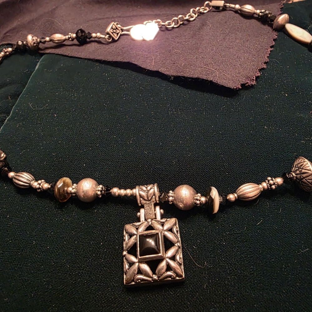VintageSS Tres Jolie Necklace With Balinese Beads,Pearls, Mother Of Pearl ,Onyx